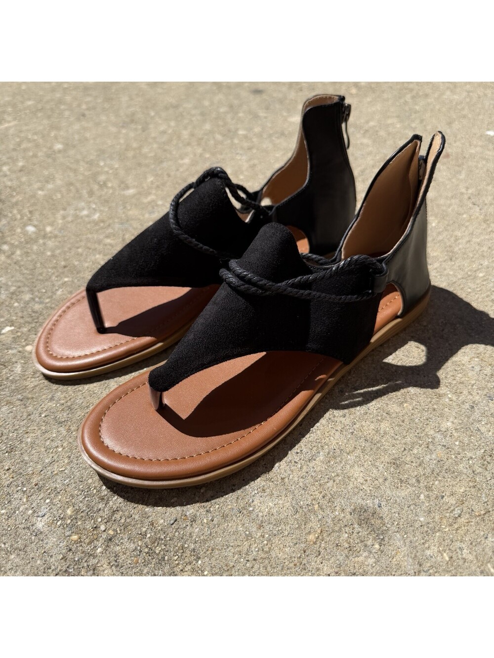Leather suede Gladiator Sandals Women Summer Shoes Size 9 Zip Up Black